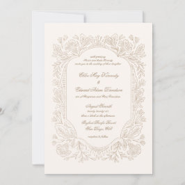 Editable Vintage Peonies Frame Wedding Invitation Einladung