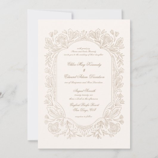 Editable Vintage Peonies Frame Wedding Invitation Einladung (Vorderseite)