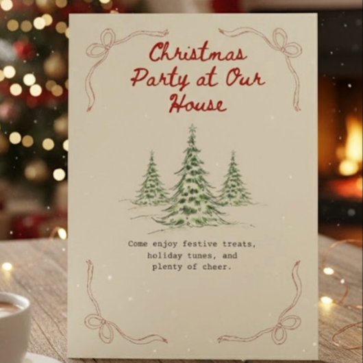 Editable Vintage Red Christmas Invitation Feiertagskarte