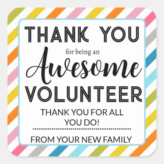 Editable Volunteer Appreciation Gift Tag Quadratischer Aufkleber (Vorderseite)