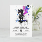 Editable Warrior Ninja Digital Girl Birthday Einladung (Stehend Vorderseite)