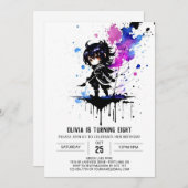 Editable Warrior Ninja Digital Girl Birthday Einladung (Vorne/Hinten)