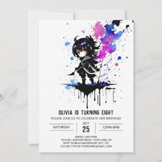 Editable Warrior Ninja Digital Girl Birthday Einladung