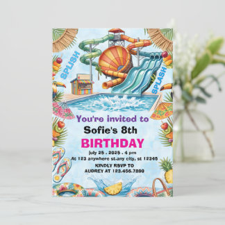 Editable Water Slide Birthday Splash Pool Party  Einladung