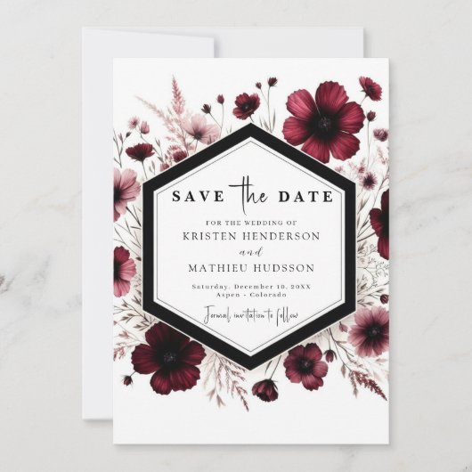 Editable Watercolor Burgundy Wedding Save The Date (Vorderseite)