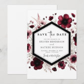 Editable Watercolor Burgundy Wedding Save The Date (Vorne/Hinten)