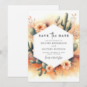 Editable Watercolor Cactus Wedding Save The Date (Vorne/Hinten)