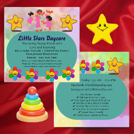 Editable Watercolor Cute Daycare Babysitting Stars Quadratische Visitenkarte