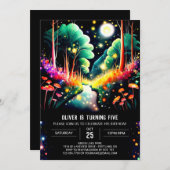 Editable Watercolor Fireflies Woods Birthday Einladung (Vorne/Hinten)