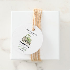 Editable Watercolor Green Tractor Birthday Geschenkanhänger