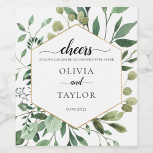 Editable Watercolor Greenery freut sich auf Liebe Weinetikett