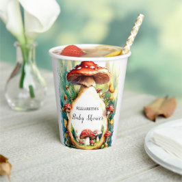 Editable Watercolor Mushroom Kinderdusche Pappbecher