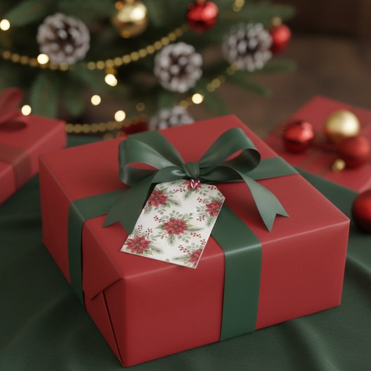 Editable Watercolor Poinsettia Holiday To / From Geschenkanhänger