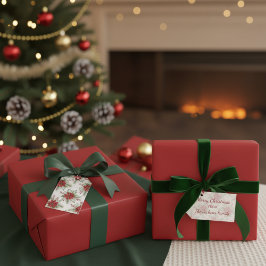 Editable Watercolor Poinsettia Merry Christmas Geschenkanhänger