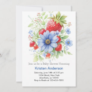 Editable Watercolor Strawberry Boy Babydusche Einladung