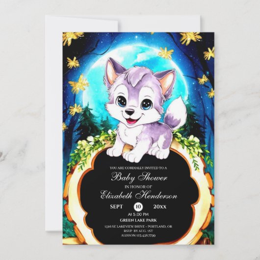 Editable Watercolor Wolf Baby Dusche Einladung (Vorderseite)