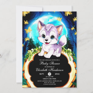 Editable Watercolor Wolf Baby Dusche Einladung