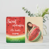Editable Watermelon Birthday Foto Einladung (Stehend Vorderseite)
