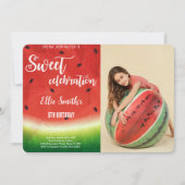Editable Watermelon Birthday Foto Einladung (Vorderseite)