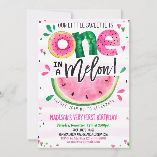 Editable Watermelon Einladung Geburtstag Einladung (Vorderseite)