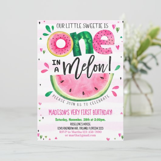 Editable Watermelon Einladung Geburtstag Einladung (Stehend Vorderseite)