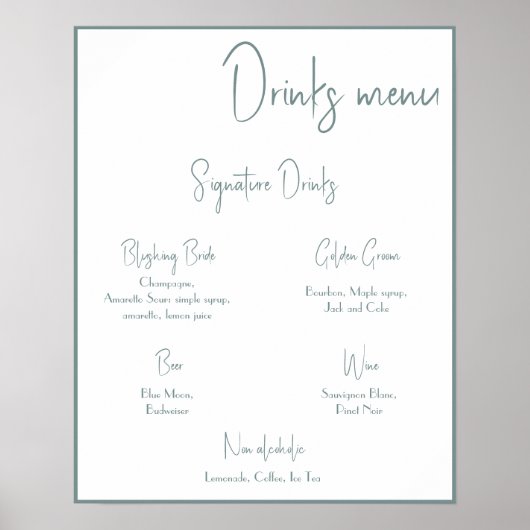 Editable Wedding Drinks Menu Poster (Vorne)