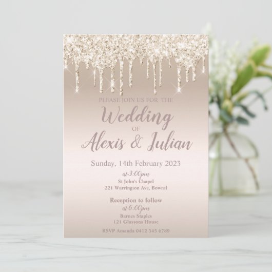 Editable Wedding Einladung in Champagne (Stehend Vorderseite)