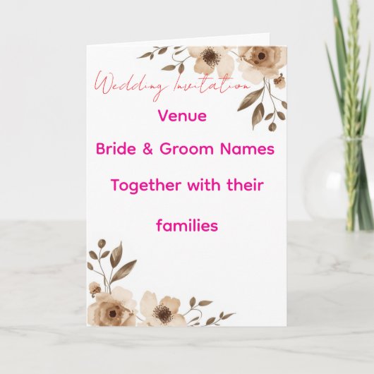 Editable Wedding Invitation 7x5 – Elegant Floral H Karte (Vorderseite)