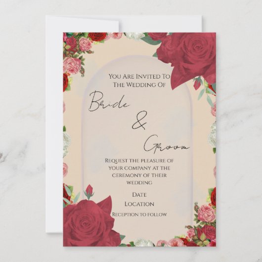 Editable Wedding Invitation – Red Floral Design Einladung (Vorderseite)