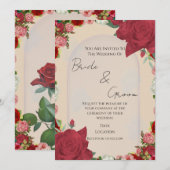 Editable Wedding Invitation – Red Floral Design Einladung (Vorne/Hinten)