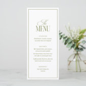 Editable Wedding Menu Template, Olive Green Modern Menükarte (Stehend Vorderseite)