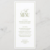 Editable Wedding Menu Template, Olive Green Modern Menükarte (Vorderseite)