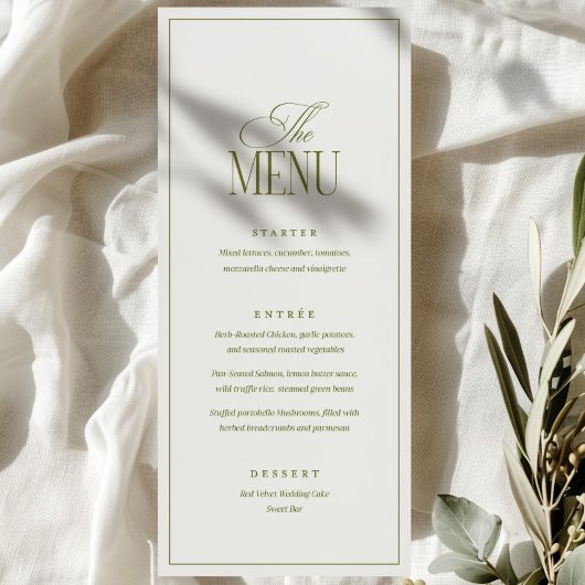 Editable Wedding Menu Template, Olive Green Modern Menükarte