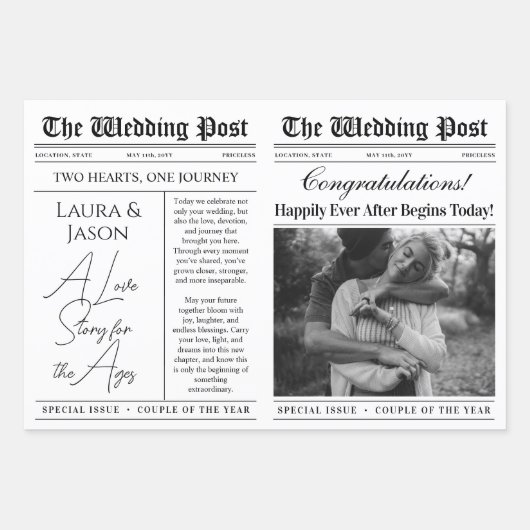 Editable Wedding Newspaper Blume Bouquet Geschenkpapier Set (Vorderseite)