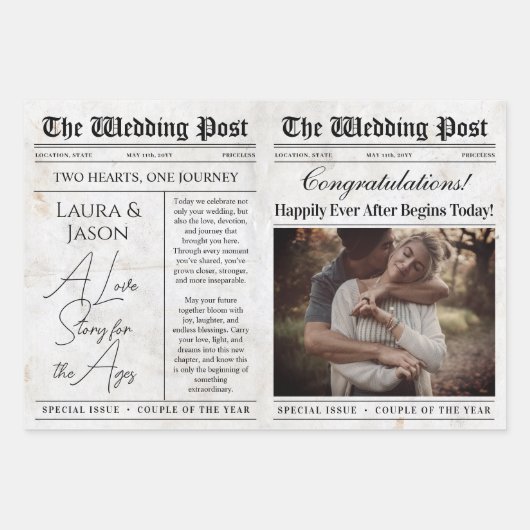 Editable Wedding Newspaper Blume Bouquet Geschenkpapier Set (Vorderseite)