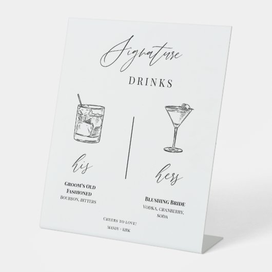 Editable Wedding Signature Drinks Menu Table Sign Sockelschild (Vorderseite)