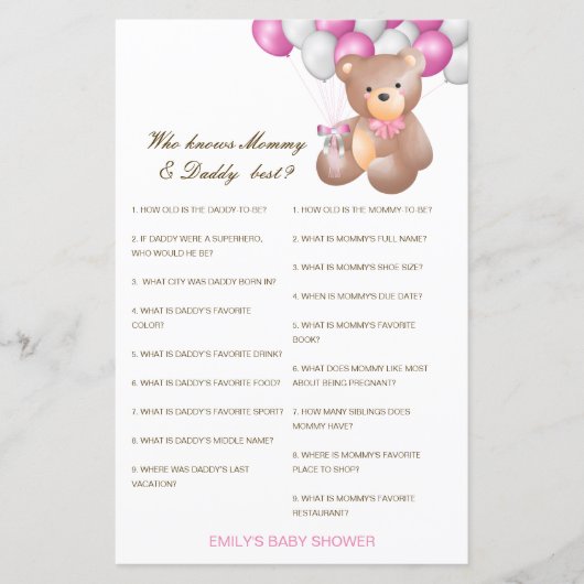 Editable Wer kennt Mommy und Daddy Best? (Vorderseite)