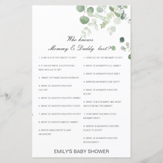 Editable Wer kennt Mommy und Daddy Best? (Vorderseite)