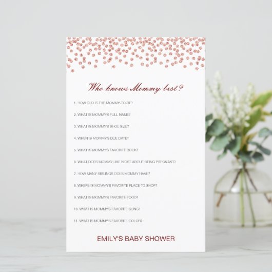 Editable Wer Mommy Best Baby Shower Game kennt (Stehend Vorderseite)