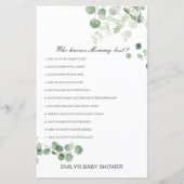 Editable Wer Mommy Best Baby Shower Game kennt (Vorderseite)
