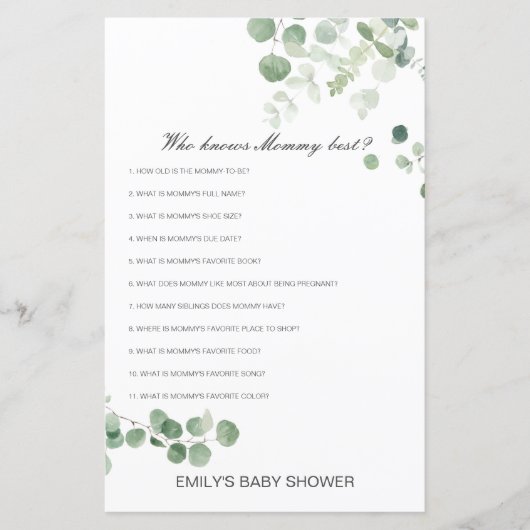 Editable Wer Mommy Best Baby Shower Game kennt