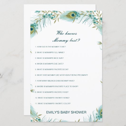Editable Wer Mommy Best Baby Shower Game kennt (Vorne/Hinten)