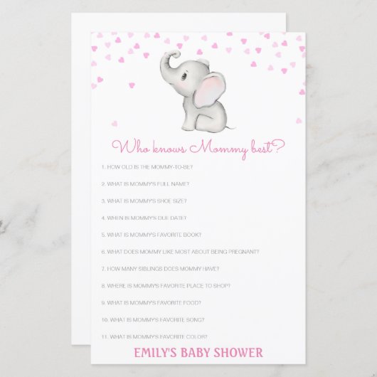 Editable Wer Mommy Best Baby Shower Game kennt (Vorne/Hinten)