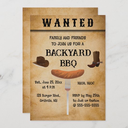 Editable Western Style Backyard BBQ Einladung (Vorne/Hinten)