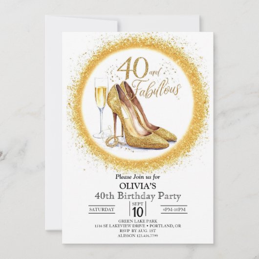Editable whimsical Digital Gold 40. Geburtstag Einladung (Vorderseite)