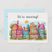Editable Whimsical Houses Motion Ankündigung Postkarte (Vorne/Hinten)