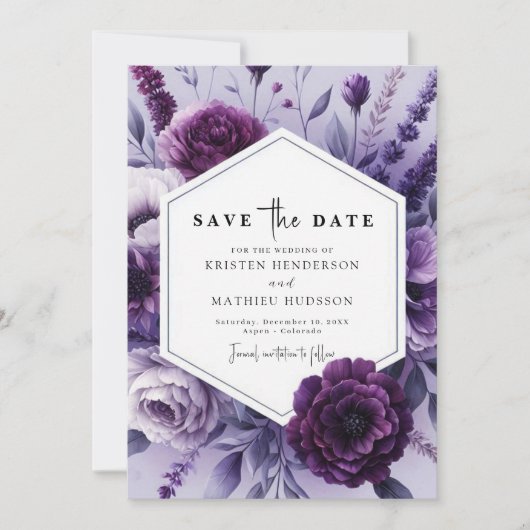 Editable Whimsical Lila Floral Wedding Save The Date (Vorderseite)
