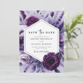 Editable Whimsical Lila Floral Wedding Save The Date (Stehend Vorderseite)
