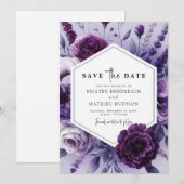 Editable Whimsical Lila Floral Wedding Save The Date (Vorne/Hinten)