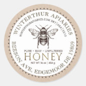 Editable White and Kraft Honey Jar Bee Label Runder Aufkleber (Vorderseite)